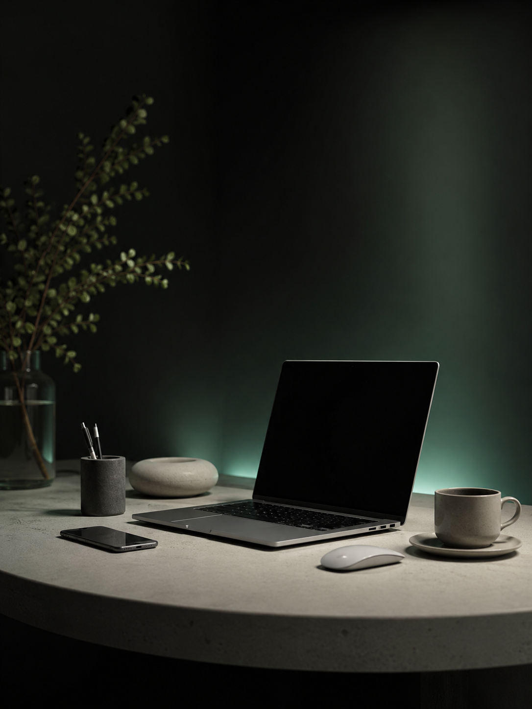 Laptop with coffee cup on a desk